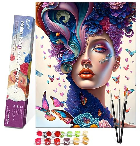 Bougimal Malen Nach Zahlen, DIY Handgemalt Ölgemälde, 3 Pinseln und Vorgedruckt Leinwand-Ölgemälde, Festival Geschenk Home Deko-40x50cm, Glamouröse Frau(ohne Rahmen)…