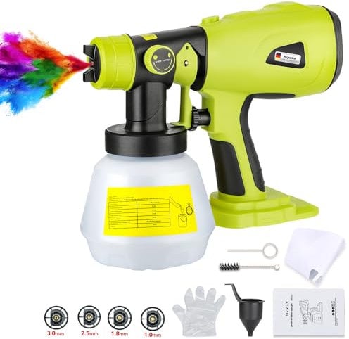 Cordless Paint Sprayer Compatible with Ryobi 18V One+ Lithium Battery,Hipoke 200W HVLP Paint Sprayer Gun 4 Nozzles 3 Patterns for Home Furniture Fencing Decking Wall Ceilings