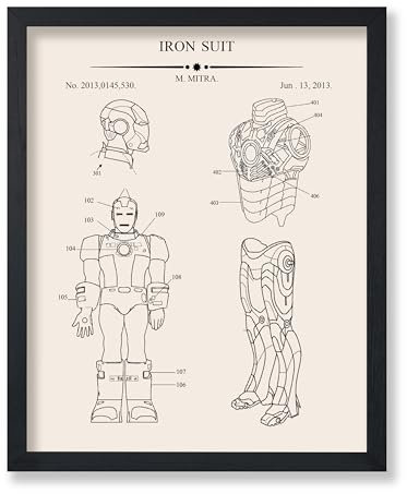 Poster Master Superhelden-Blupure-Poster – Patentdruck mit Superhelden-Anzug – Comicbuchkunst – Fantasiekunst – gepanzerte Roboterkunst – Waffenkunst – tolle Spielzimmer- oder Kinderzimmer-Dekoration