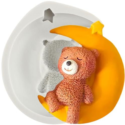 MINFEIDMS Moule à fondant en silicone 3D en forme d'ours endormi - Moule à chocolat - Lune étoile - Moules à bonbons pour décoration de gâteaux en sucre - Pâte polymère