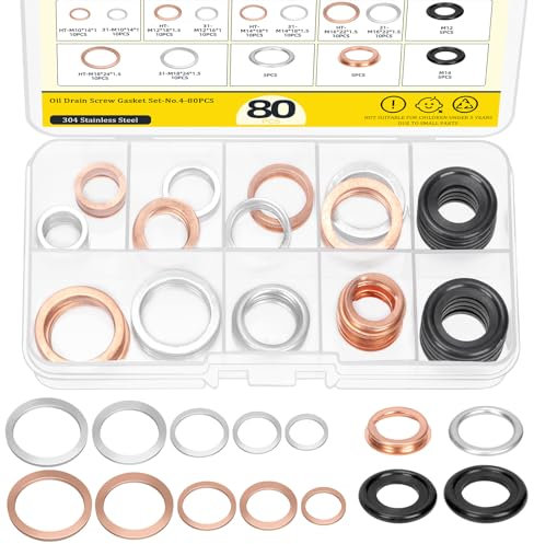 Mardatt 80-Stück Ölablaufsteckendichtung Kit, Aluminium-Kupfer Metric Oil Crush Washer Dichtung Ölablaufsteckendichtung Kompatibel mit Jeep GM Ford Toyota - M10 M12 M14 M16 M18