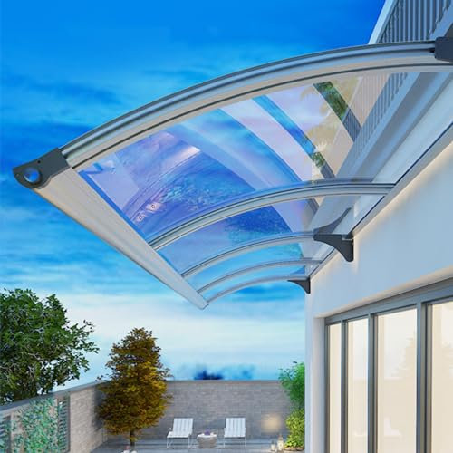 Vordach Für Eingangstür mit Regenrinne Fenstermarkise Markisen Regenschutz Pultbogenvordach Transparentes Polycarbonat Haustürvordach Terrassenüberdachung Regenfest UV Schutz (150×440cm)