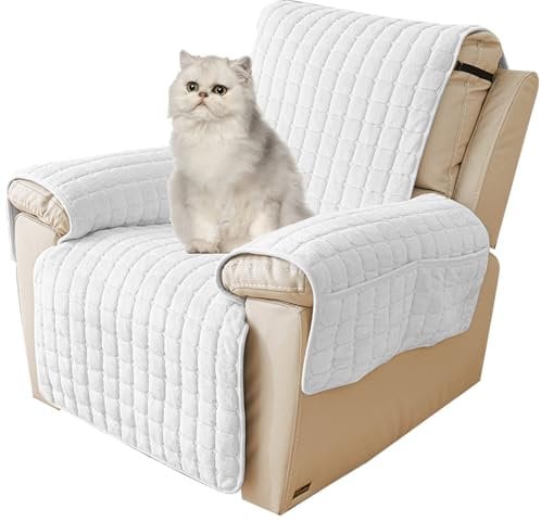 QSZTJJ Sesselschoner für Fernsehsessel, Sesselschoner Für Relaxsessel Mit Armlehnen, Sesselbezug Mit Taschen Sesselschoner Sesselauflage Sesselbezug rutschfest (Weiß,1 seat(53×190CM))