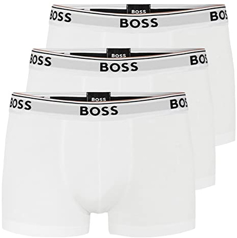 BOSS Herren Power Boxer Trunks Unterhosen Cotton Stretch 3er Pack, Farbe:Weiß, Wäschegröße:L, Artikel:-100 White