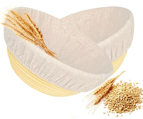 DeJivsin 2 piezas Banneton para Pan Redondas de 23 cm, Cesta de Fermentación, Cesta de Fermentación, Banneton Cuenco de Ratán Natural para Pan y Masa, Capacidad de 1 kg de Masa