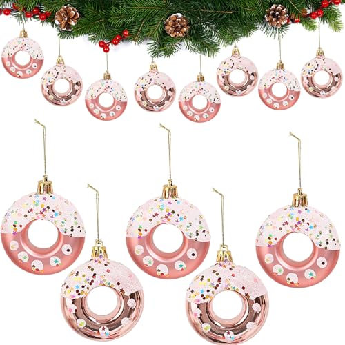 DAHI 8pcs Christbaumschmuck Deko Donuts Weihnachtsbaumanhänger Baumkugeln als Weihnachtsdeko (Rose Gold)