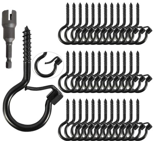GOTOCURE Q-Hanger Hooks for Outdoor String Lights Safety Screw Hook Home Christmas Lights Hanger Hooks for Garage New Year Party Outdoor Wire Fairy Led Lights (36, Black)
