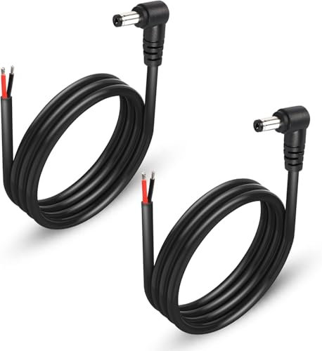 GINTOOYUN 2-Pack 90 degrés DC câble de Queue d'alimentation, Angle Droit DC 5,5mm x 2,1mm mâle mâle à Fil Nu Cordon de réparation de Remplacement d'alimentation Ouvert pour Moniteur,3ft 1m (DC5521)