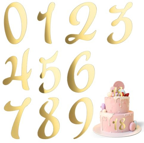20 Stück Cake Topper Zahlen aus Acryl Cake Topper Geburtstag mit den Zahlen 0–9 Gold Acryl Happy Birthday Cake Topper Geeignet für Geburtstags-Hochzeitsfeiern