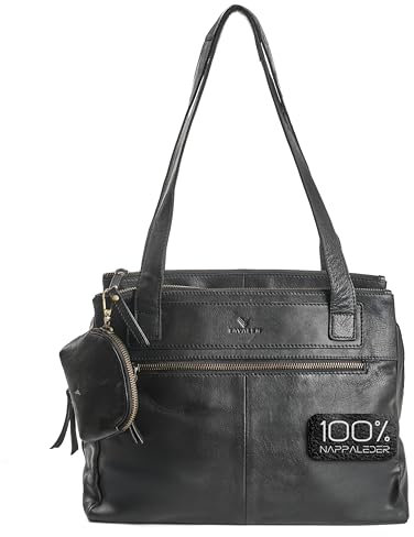Lavalen Handtasche Damen Groß - Ledertasche Handgefertigt - Damen Tasche Groß Mehreren Fächern - Handtasche mittelgroß - Mehrere Reißverschlüsse -Hochwertige Handtaschen & Handbags for Women-Schwarz