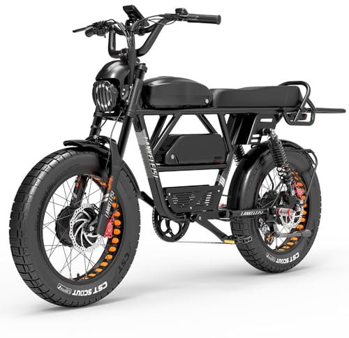 LANKELEISI E-Bike Mountainbike 20 Zoll für Herren und Damen, Doppelmotor Vollfederung Fatbike mit 48V 45Ah Wechselakku, Reichweite bis zu 280KM
