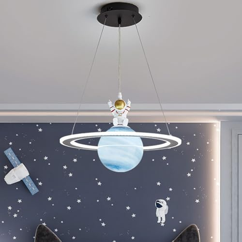 Pendant Lights Fitting Kid's Room Pendant Lights With Astronaut Ceiling Pendant Lighting Planet Glass Shade Pendant Hanging Light With 3000K LED Pendant Lamps For Kitchen Island Home Suspension Lamp