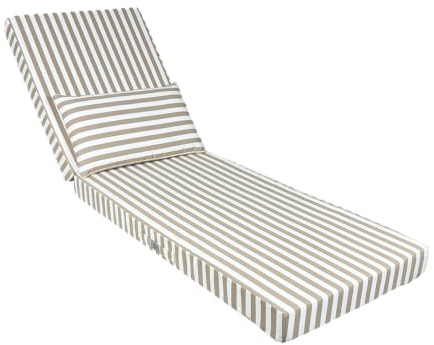 deco arts Colchoneta Tumbona Exterior 190x60x10 cm con Reposacabezas — Cojín para Jardín, Terraza y Piscina — Tela Poliéster 270 g/m² Oeko-Tex — Rayas Beige