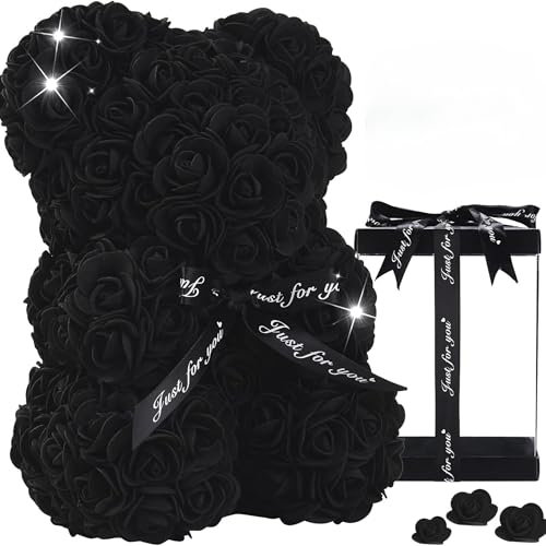 SOUTH AREA Orsetto di peluche con rose artificiali, fatto a mano, regalo romantico per San Valentino, anniversari, compleanni, festa della mamma e matrimoni, decorazione elegante (Nero, XXL)