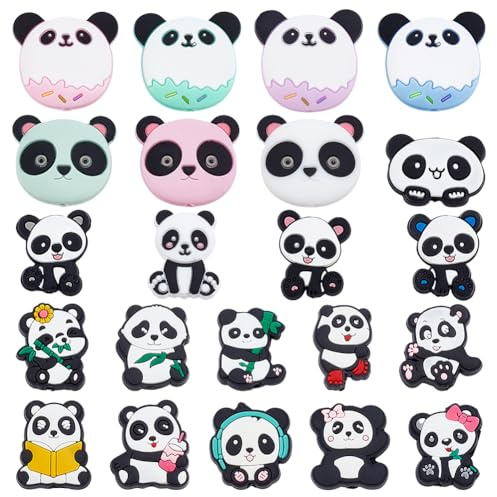 WEBEEDY 22 Styles Panda Silikon Focal Perlen Tier Focal Silikon Perlen für Stifte Schlüsselanhänger Making Creative Panda Loose Beads für Erwachsene Armband Schmuck machen