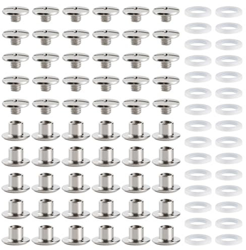 YIXISI 30 Set M5x4mm Chicago Vis Assortiment Kit, Rivets pour Cuir Cruciforme, Vis de Reliure, pour DIY, Décoration de Cuir, Réparation de Reliure, Argent