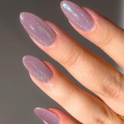 24PCS Short Almond Purple Press on Nails – Full Cover Reusable Acrylic Nail Tips, Easy to Apply & Remove, Short & Long Options, Versatile for All Occasions