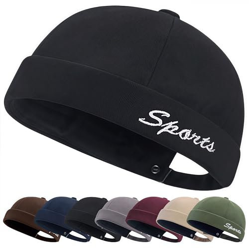 YKDLLF Cappello Uomo Senza Visiera Docker in Cotone Denim Regolabile Berretto da Portuale Rolled Cuff Brimless Cappellino da Portuale Uomo Retro Docker-cap