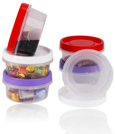 CYIOU 6 Stück Frischhaltedosen 300 ML Kleine Dosen mit Deckel Plastik Wiederverwendbar kleine Lebensmittelbehälter für Gefrier Spülmaschine Obst Joghurt Marmelade Keksen (Lila/Rot/Weiß)