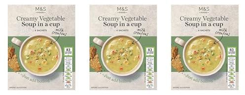 M&S Instant Creamy Vegetable Soup in a Cup Mix With Croutons 4 Sachet, Vegetarian Pack of 3x