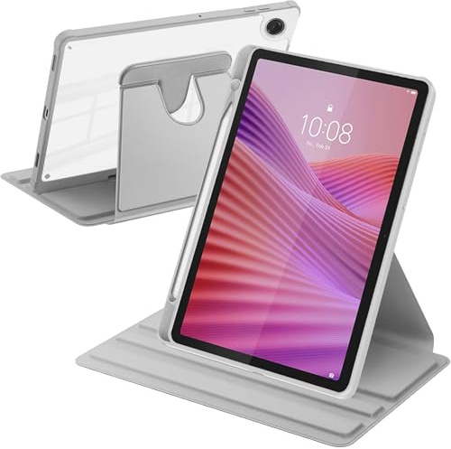 A-BEAUTY Funda Giratoria para Lenovo Tab 10.1 TB311FU/TB311XU Plata | con Portalápiz, Soporte Giratorio de 360° Cubierta Trasera Transparente, Auto-Sueño/Estela
