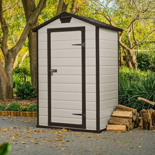 Dmora Gartenhaus Galliate 103 x 129 x 196 h cm beige wetterfest Dach mit zwei Dachkanten, Material Dach aus Kunststoff