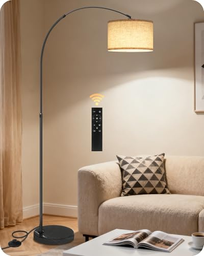 GOEBLESON Arc Floor Lamp Dimmable with Remote Control, Black Beige