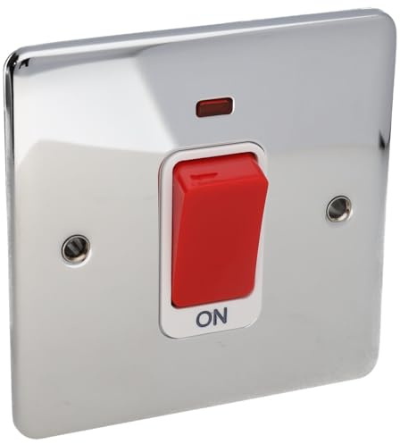 DETA VE1300PCHW Cooker Switch 50A Neon Light Double Pole Faceplate Chrome White
