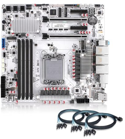 SJRC W680 NAS Motherboard Micro ATX 12 Bay, 10 GbE & 2 x 2.5GbE RJ45 LAN, LGA 1700 mATX PC Mainboard 3 x NVMe, PCIe5.0 x16 Server Board, Barebone NO RAM NO SSD (3xSFF-8643 Cable)
