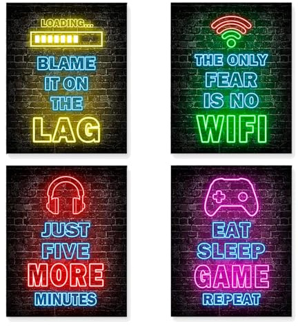 Maltvie Gaming Posters Set of 4 – Cool Gamer Room Decor & Boys Bedroom Wall Art, Unframed 8×10 inch Canvas Prints – Stylish Kids Room Decorations & Gaming Accessories