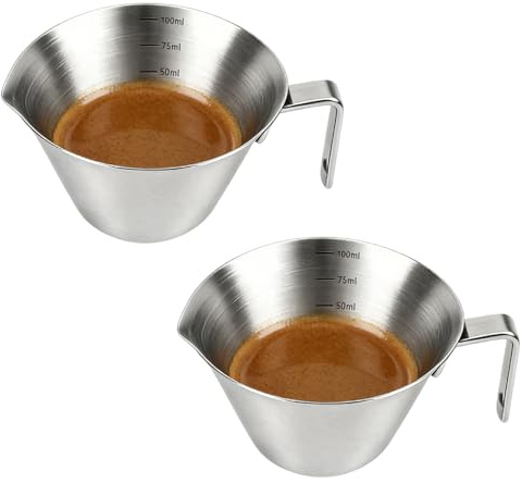 HX-pyahgtv 2 Stück Espresso Messbecher, 304 Edelstahl Espresso Kännchen mit Griff, 100ml Espresso Ausgießbecher, V-förmigem Ausgus Espressotassen, für Zuhause, Büro, Café