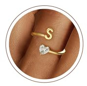 Fezodo Ring Damen Gold, 18K Gold Vergoldet Herz Ring mit Buchstaben Personalisiert Zirkonia Ringe Wasserfest Ringe Goldschmuck Valentinstag Geschenke für Frauen Freundin Mädchen
