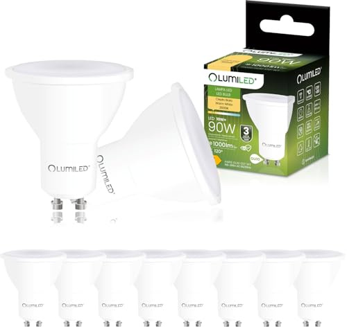 Lumiled LED GU10 PAR16 10W ersetzt 90W 1000 lm 3000K Warmweiß 10er Pack | Energiespar LED Leuchtmittel 120°, Nicht Dimmbar, Reflektor Spot, Lampe für Küche, Wohnzimmer, Büro und Flur
