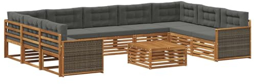 vidaXL Outdoor-Sofagarnitur mit Kissen 10 pcs Natur und Anthrazit, Gartenmöbel Set, modernes Sofa für den Außenbereich, Lounge ganz entspannt, Terrasse, Patio