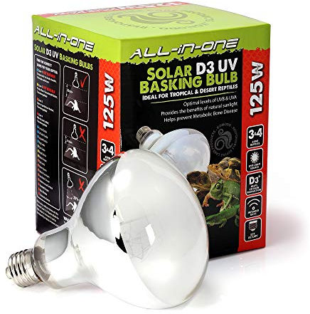 Komodo Solar D3 UV Basking Bulb Heat and Light Bulb for Desert & Tropical Reptile Habitats, Terrarium & Vivarium Lighting 125W