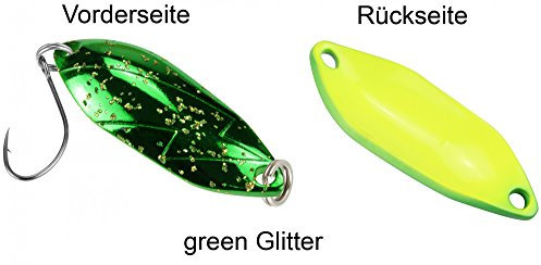 Spoon Blinkender Forellenblinker 3,3g zum Spinnfischen, Blinker für Barsche und Forellen, Green Glitter