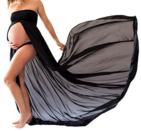 xuanranUK Abiti di Gravidanza Vestiti in Chiffon da protagonisti delle Donne di Pregnants di Fotografia Fuori dai Vestiti dalle Spalle, Gonne fotografiche di maternità (Nero)