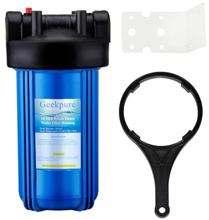 Geekpure 10-Zoll Großes Wasserfilter Gehäuse 1 BSP Auslass/Einlass mit Schraubenschlüssel und Halterung-Blau Farbe-4,5 x 10 (1)
