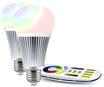 lighteu®, 2x 9W E27 Miboxer WiFi E27 9W 2.4G RF telecomando RGBCCT LED lampadine luci con un telecomando a 4 zone