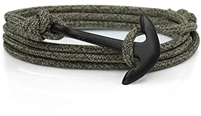 Anchor Rope Bracelet for Men & Women Made from Stainless Steel and Durable Rope - Adjustable - Handmade in The UK - (Forest Green & Black)