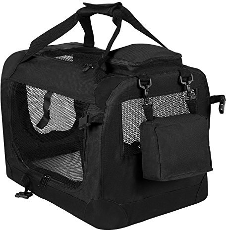 EUGAD Hundebox B70xH52xT52cm für mittelgroße Hunde (Hundehöhe≤45cm&Hundelänge≤60cm&Gewicht≤16kg) Hundetransportbox Auto Reisebox Autobox Hundetasche Katzentasche Katzenbox Schwarz 0121HT
