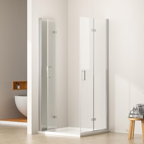 EMKE Eckeinstieg Duschkabine 100x100cm Duschabtrennung Duschwand Eckdusche Duschtür Falttür Dusche Komplett NANO 6mm Sicherheitsglas Duschtüren 195cm Höhe