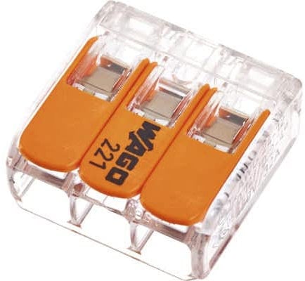 Wago 221-413 Verbindungsklemme für 3 Leiter, mit Hebel 0,2–4 mm², transparent, 30 Stück