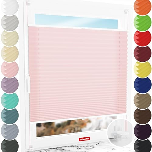 Schuette® Plissee ohne Bohren ● Premium Kollektion: Powdered Rose (Rosa) ● 35x100cm (Breite x Höhe) ● Suprafix Faltrollo Klemmfix 2.0 Rollo ● 60 Sekunden Plisseerollo Montage inkl. Video