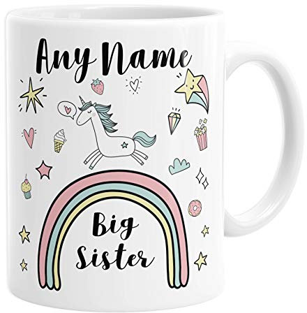 Daytripper Personalised Big Sister Mug, Unicorn Cup, Custom Name, Gift for Sisters, Baby Announcement, Birthday Present, Christmas Gifts