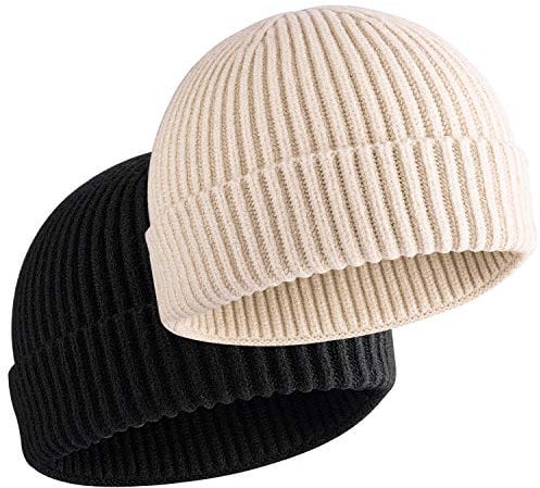 choshion Warme Wollmütze mit Bündchen für Herren und Damen, kurze Strickmütze - Beige - Einheitsgröße