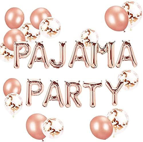 JeVenis Roségoldene Pajama Party Luftballons und Banner - Pyjama Schlummer Spa Dekor