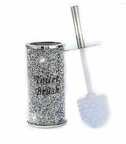 New Large Romany Bling Silver Crushed Crystal Toilet Brush Holder Home Decoration
