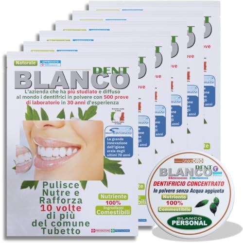 Blancodent Fluorfreie Zahnpasta aus Pulver und natürlichem Mundwasser, professionelle und alkalinisierende Zahnpasta für weiße Zähne und gesundes Zahnfleisch, 6 Beutel