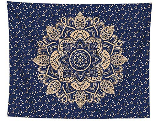 Kihomedy Mandala Wandtuch, Vintage Blue Gold Mandala Wandteppich Psychedlic Blaues Gold Wasserdicht Wandteppich Deko Tuch Wandtuch Wandbehang Größe 95X73Cm